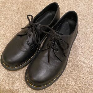 Dr. Martens Black Leather Oxfords with Yellow Stitching